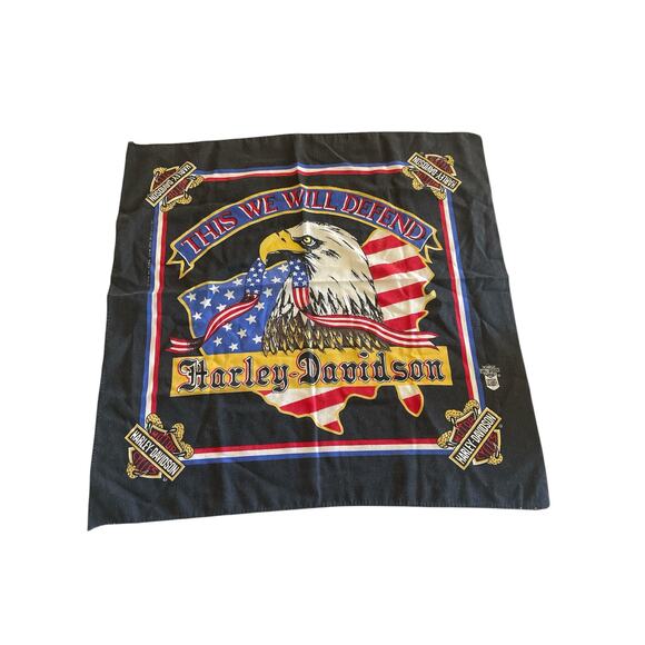 Vintage‎ Harley Davidson This We Will Defend Eagle Bandana Handkerchief - Picture 1 of 11